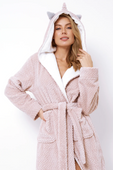 Ciepły miękki szlafrok mega soft kaptur LUISE, różowy