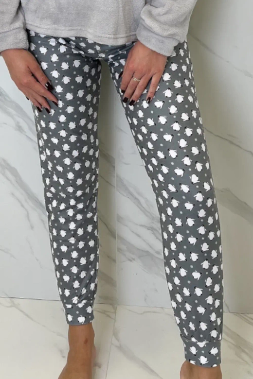 Ciepła piżama damska z pingwinem ADELIE, szary jasny