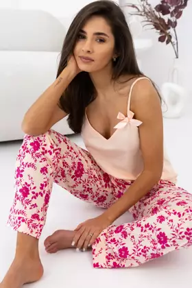 Bawełniana piżama ISABELLA z bawełny w kwiaty, morelowa