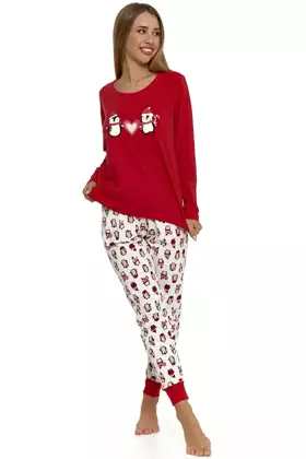 Miła długa piżama damska ze świątecznym motywem PDD4800-005, czerwona
