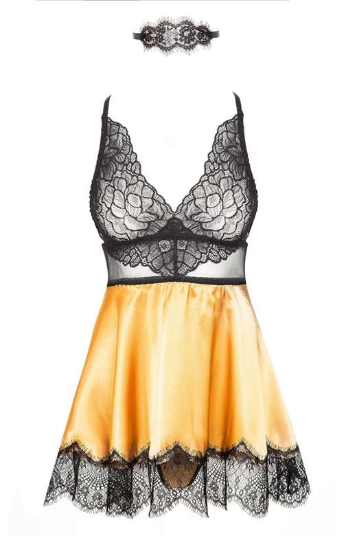 Eve chemise with mask gold