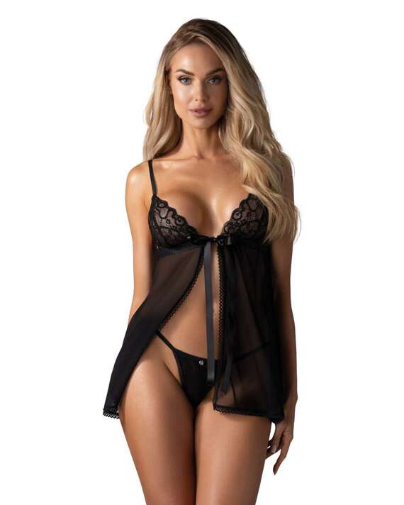 Komplet Obsessive Blomentis Babydoll XS-2XL czarny