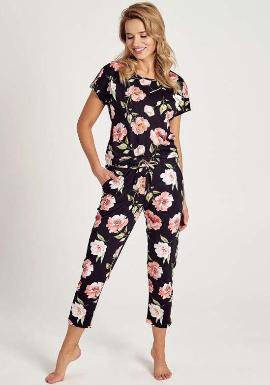 Piżama Taro Peony 3136 kr/r S-XL W24 czarny-kwiaty