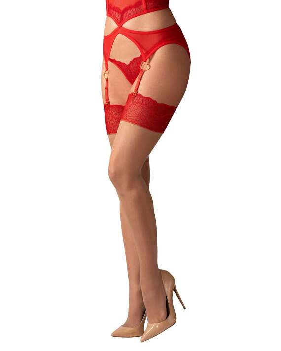 Pończochy Obsessive Cupide Desir Stockings S-3XL czerwony